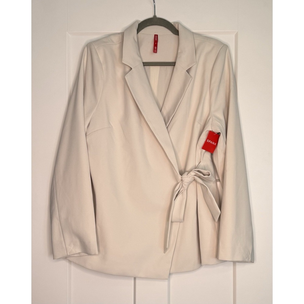 SPANX Opacity Crepe Wrap Blazer Women's XL Ivory Parchment Tie Waist NWT
